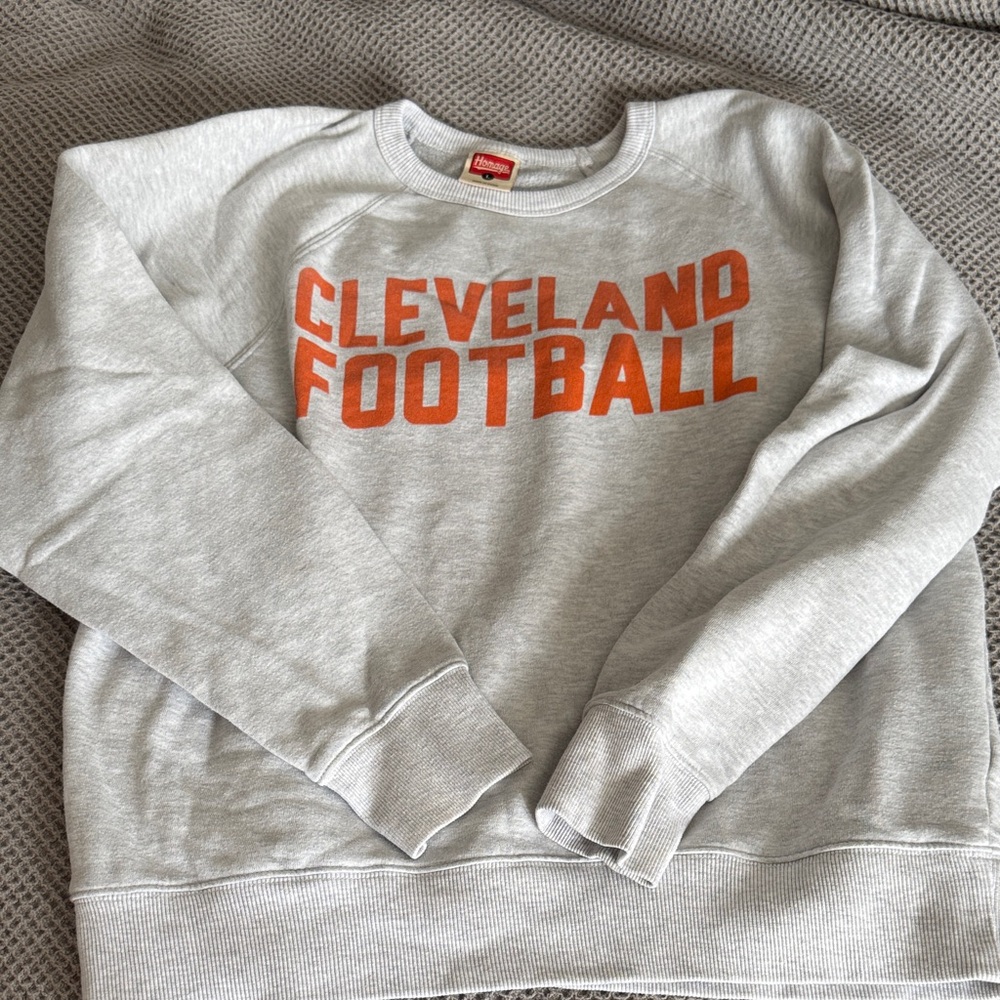 HOMAGE Gray and Orange Cleveland Football Crewneck Sweater